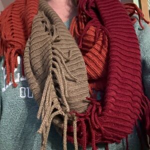 Tickled Pink Red and Tan block Fringe Scarf